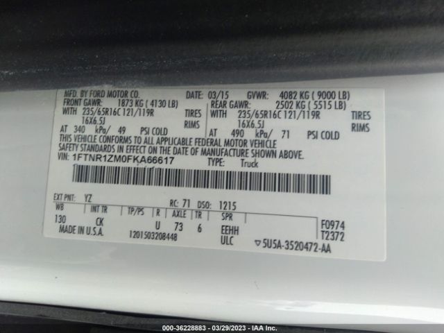 1FTNR1ZM0FKA66617 Ford TRANSIT CARGO VAN