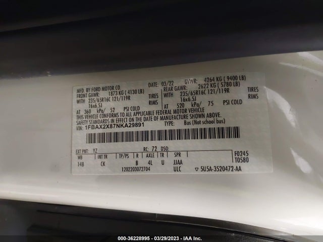 2022 Ford Transit, VIN: 1FBAX2X87NKA29891