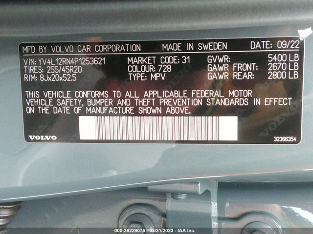 2023 Volvo XC60, VIN: YV4L12RN4P1253621