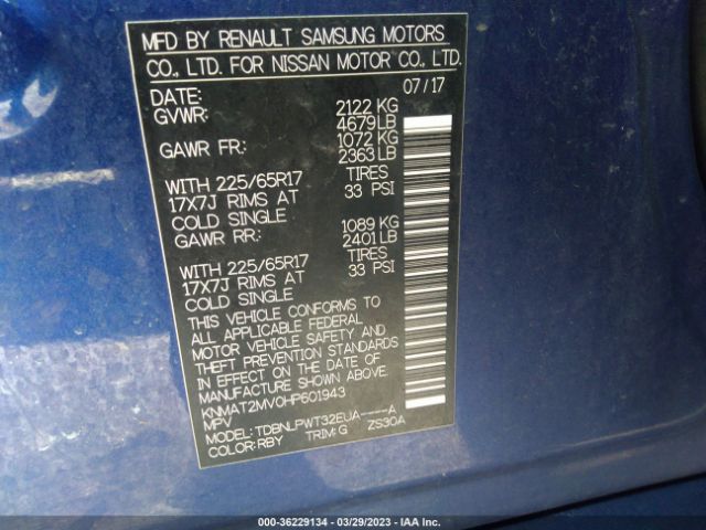 KNMAT2MV0HP601943 Nissan ROGUE S