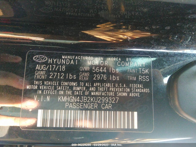 2019 Genesis G80, VIN: KMHGN4JB2KU299327