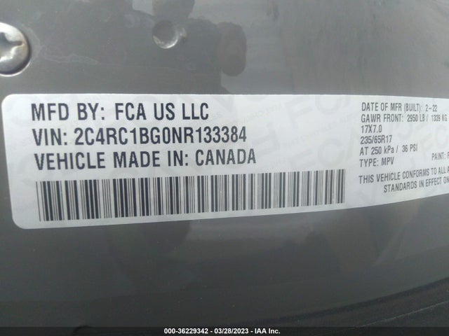2C4RC1BG0NR133384 Chrysler Pacifica Touring L