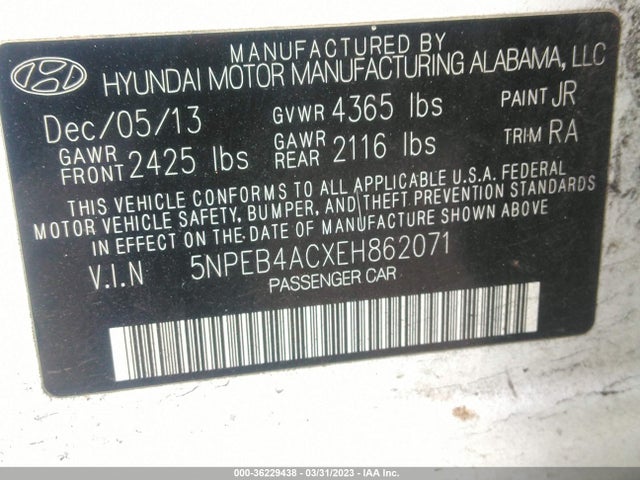 Hyundai SONATA GLS 2014 5NPEB4ACXEH862071 Image 10