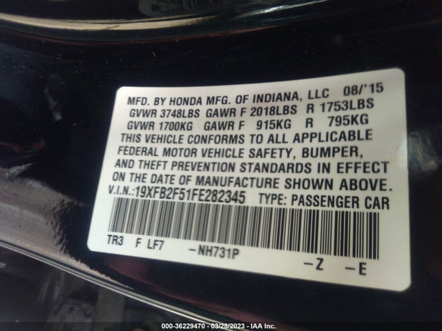 Honda Civic Sedan Lx 2015 19XFB2F51FE282345 Image 9
