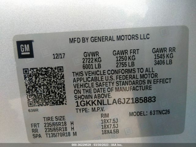 1GKKNLLA6JZ185883 GMC ACADIA SLE