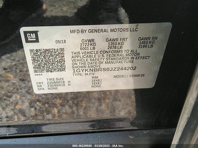 1GYKNBRS0JZ244202 Cadillac Xt5 Awd