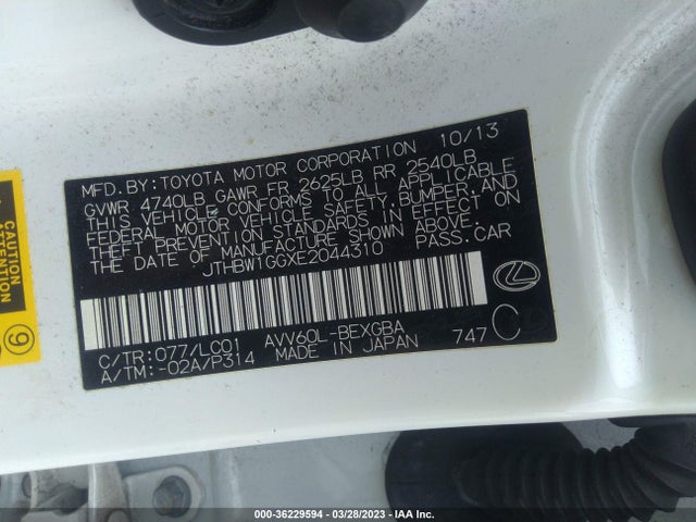 JTHBW1GGXE2044310 Lexus Es 300h Hybrid