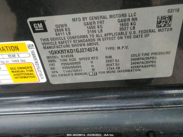 1GKKRTKD1GJ274574 GMC Acadia Denali