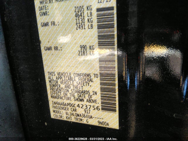 2016 NISSAN MAXIMA 3.5 VIN: 1N4AA6AP0GC423756