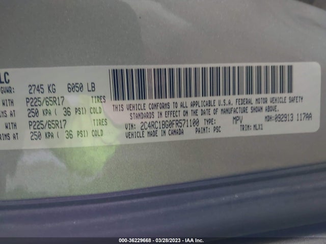 2C4RC1BG0FR571100 Chrysler Town & Country Touring