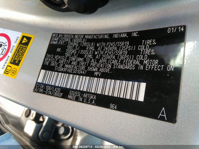 Toyota Highlander Limited 2014 5TDDKRFH0ES010447 Image 11