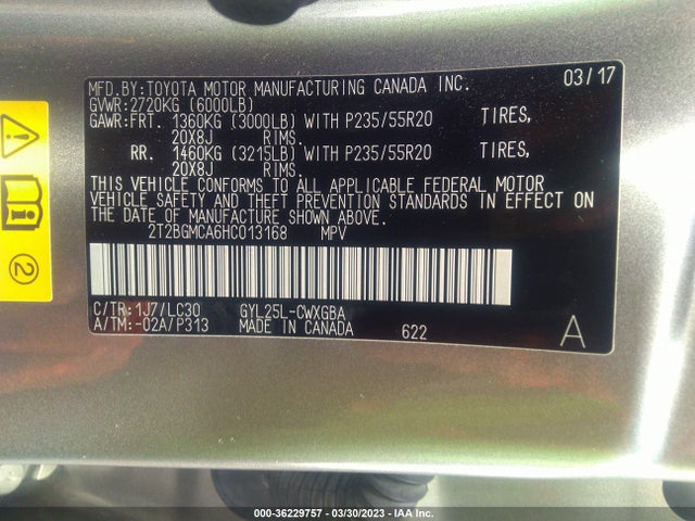 2017 Lexus RX, VIN: 2T2BGMCA6HC013168