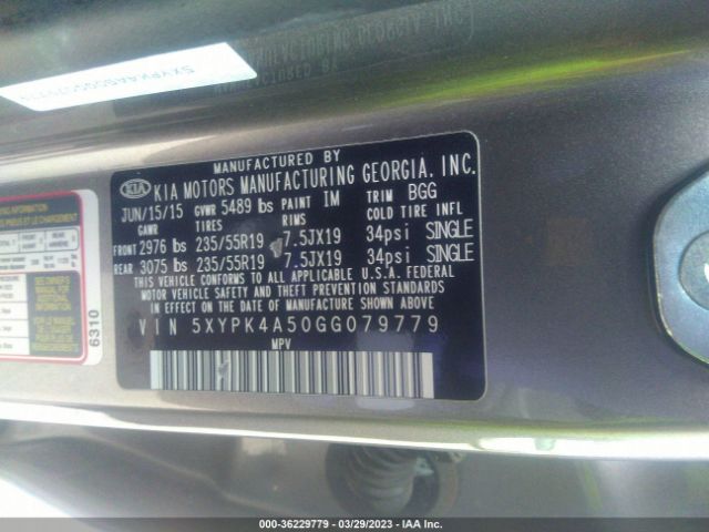 5XYPK4A50GG079779 KIA SORENTO SX
