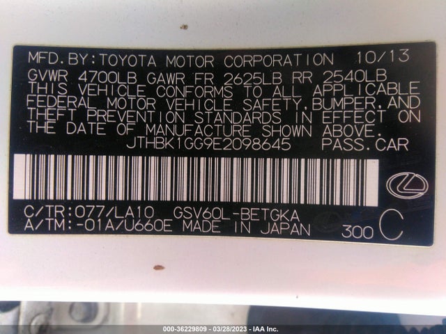 JTHBK1GG9E2098645 Lexus ES 350