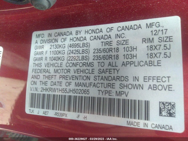 Honda CR-V EX 2018 2HKRW1H55JH502065 Image 9