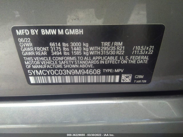 2022 BMW X6, VIN: 5YMCY0C03N9M94608
