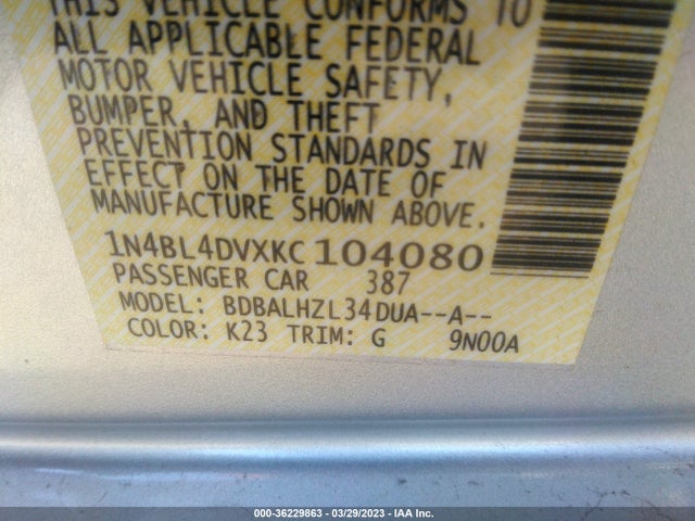 Nissan Altima 2.5 Sv 2019 1N4BL4DVXKC104080 Image 10
