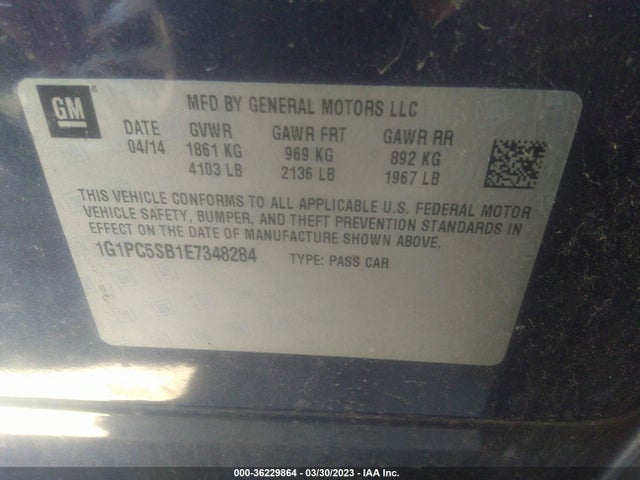 Chevrolet Cruze 1lt 2014 1G1PC5SB1E7348284 Image 9
