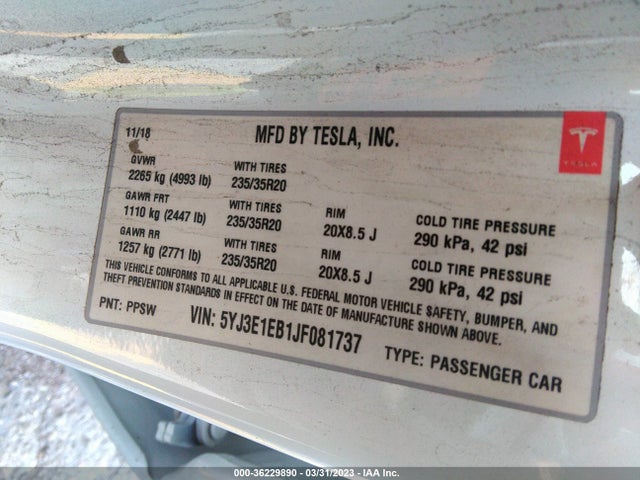 Tesla Model 3 Long Range 2018 5YJ3E1EB1JF081737 Image 10