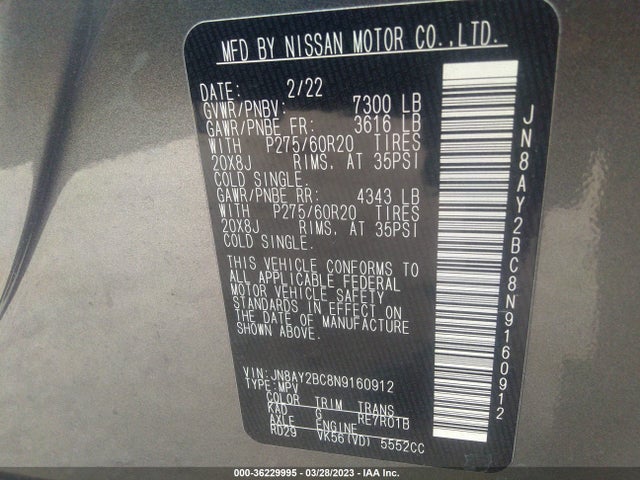 2022 Nissan Armada, VIN: JN8AY2BC8N9160912