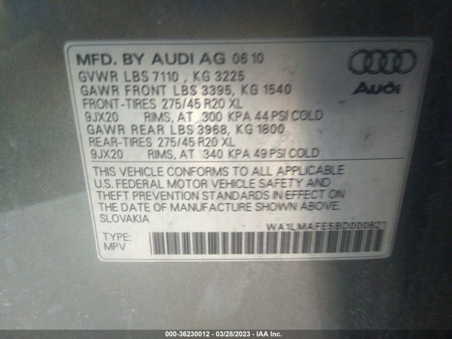 2011 AUDI Q7 3.0L TDI PREMIUM PLUS VIN: WA1LMAFE5BD000821