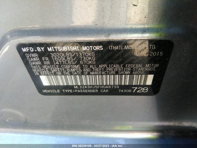 ML32A3HJ5FH048739 Mitsubishi Mirage De/rf