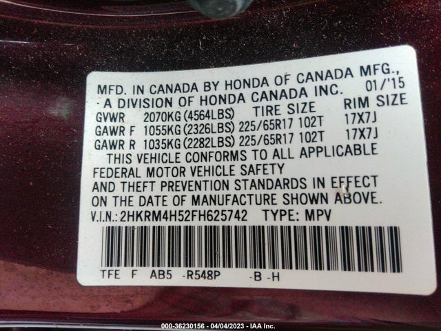 Honda CR-V EX 2015 2HKRM4H52FH625742 Image 10