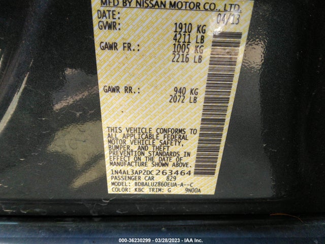 2013 NISSAN ALTIMA 2.5 SV VIN: 1N4AL3AP2DC263464