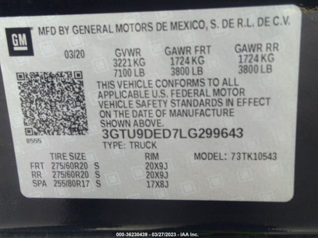 3GTU9DED7LG299643 GMC Sierra 1500 Slt