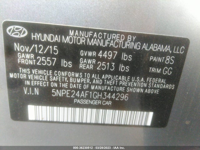 Hyundai Sonata 2.4l Se 2016 5NPE24AF1GH344296 Image 9