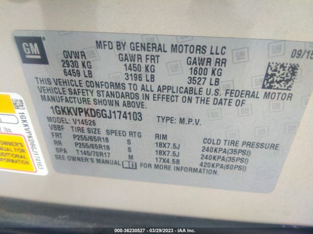 1GKKVPKD6GJ174103 GMC ACADIA SLE