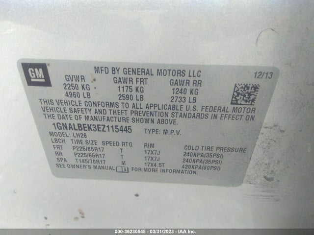 Chevrolet EQUINOX LT 2014 1GNALBEK3EZ115445 Image 11