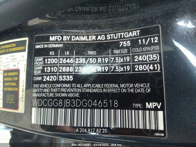 2013 MERCEDES-BENZ GLK-CLASS GLK 350 VIN: WDCGG8JB3DG046518