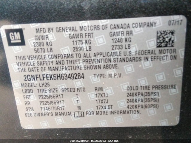Chevrolet EQUINOX LT 2017 2GNFLFEK6H6349284 Image 10