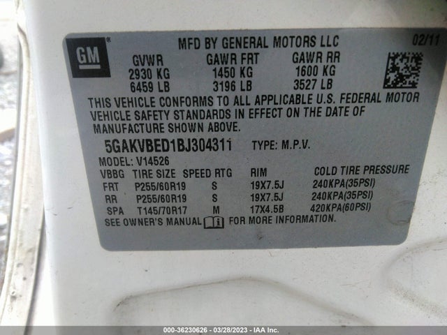 2011 BUICK ENCLAVE CXL-1 VIN: 5GAKVBED1BJ304311