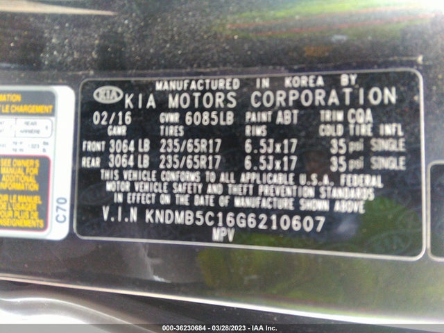 2016 KIA SEDONA LX VIN: KNDMB5C16G6210607