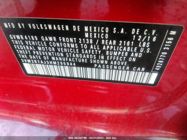 3VW2B7AJ3HM295944 Volkswagen Jetta 1.4t S