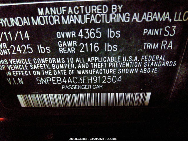 Hyundai SONATA GLS 2014 5NPEB4AC3EH912504 Image 10