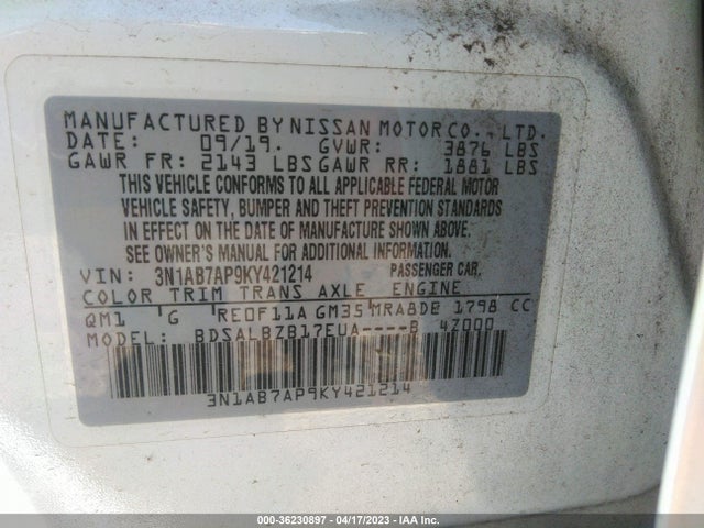 Nissan SENTRA S 2019 3N1AB7AP9KY421214 Image 9
