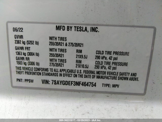 Tesla Model Y Performance 2022 7SAYGDEF3NF464754 Image 9