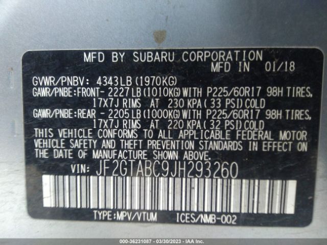 JF2GTABC9JH293260 Subaru Crosstrek Premium