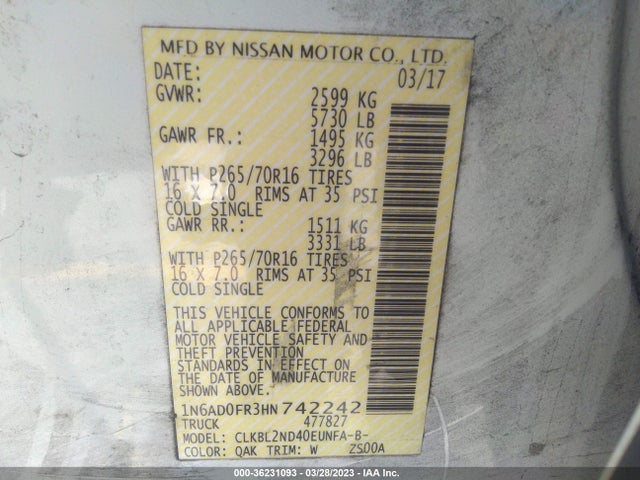 Nissan Frontier Sv V6 2017 1N6AD0FR3HN742242 Image 9