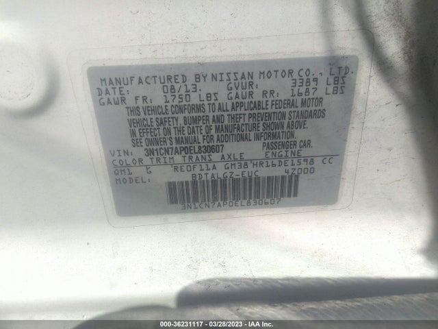 Nissan Versa Sl 2014 3N1CN7AP0EL830607 Image 9
