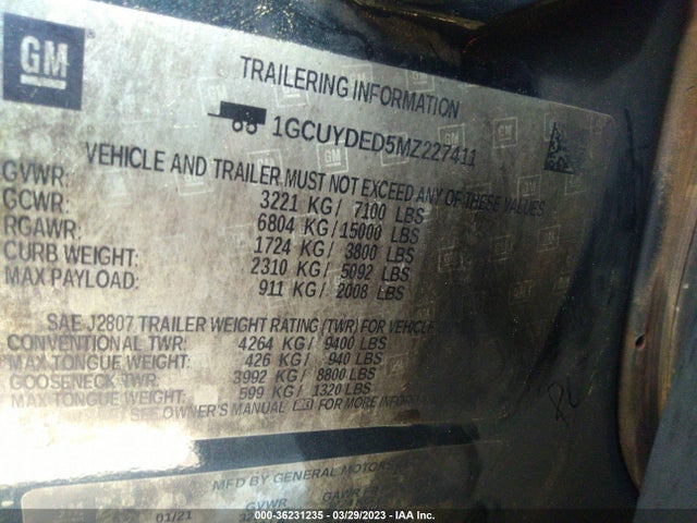 Chevrolet l84 2021 1GCUYDED5MZ227411 Image 40