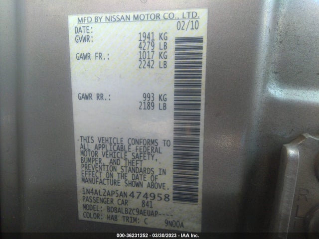 2010 NISSAN ALTIMA 2.5 S VIN: 1N4AL2AP5AN474958