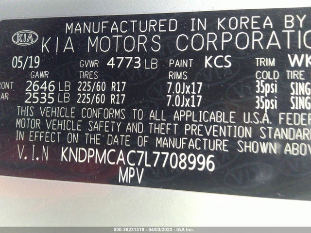2020 KIA SPORTAGE LX VIN: KNDPMCAC7L7708996