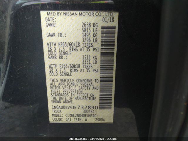 1N6AD0EV4JN732890 Nissan Frontier Sv V6