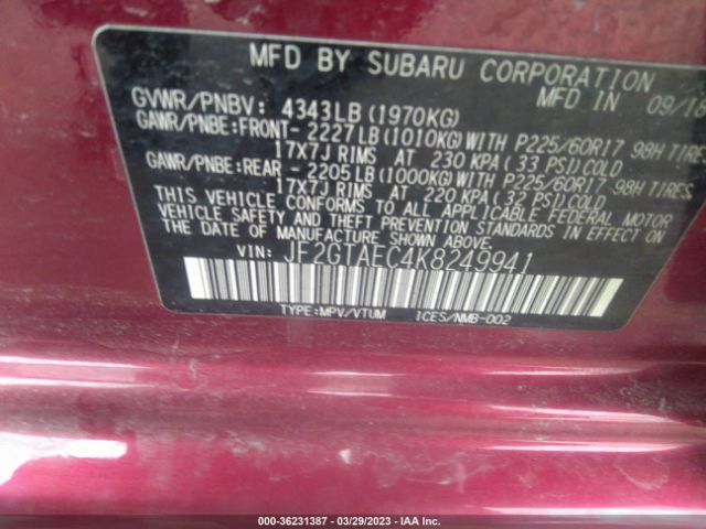 JF2GTAEC4K8249941 Subaru Crosstrek Premium
