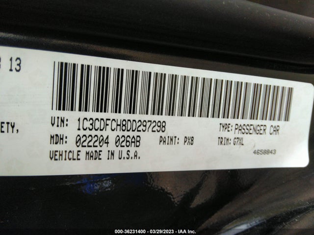 2013 DODGE DART LIMITED VIN: 1C3CDFCH8DD297298