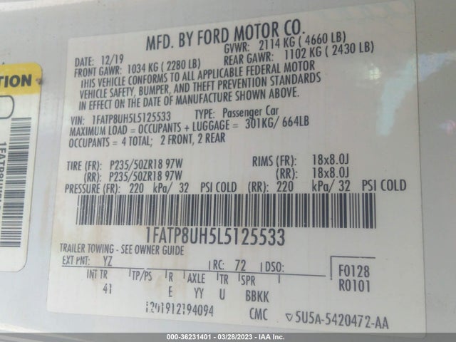 Ford Mustang Ecoboost 2020 1FATP8UH5L5125533 Image 9